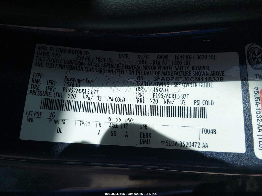 3FADP4EJ6CM118339 2012 FORD FIESTA photo no. 9