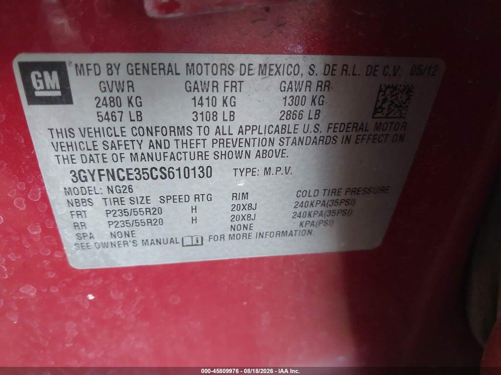 3GYFNCE35CS610130 2012 CADILLAC SRX photo no. 9