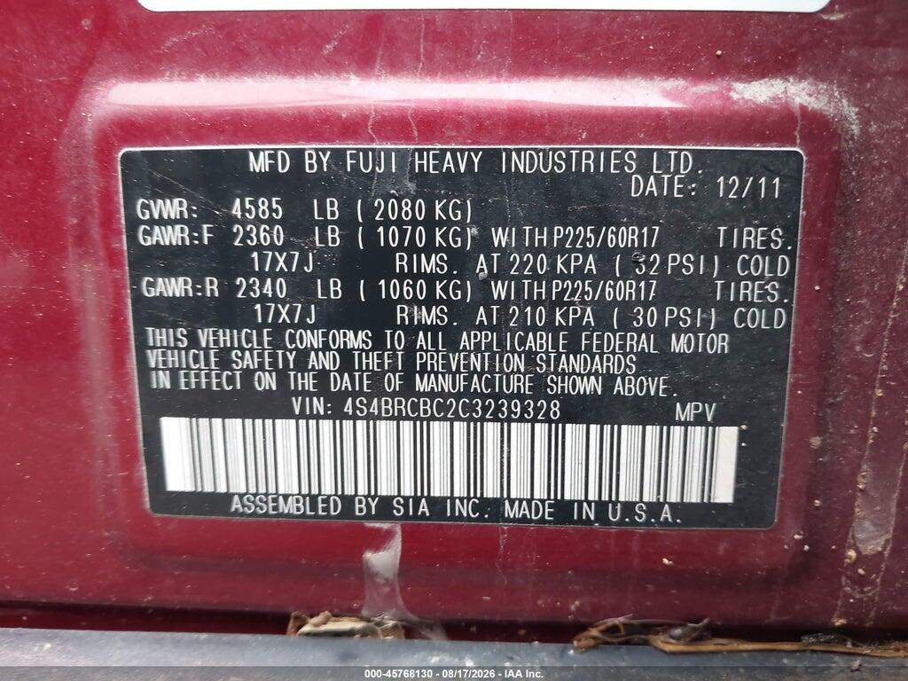 4S4BRCBC2C3239328 2012 SUBARU OUTBACK photo no. 9