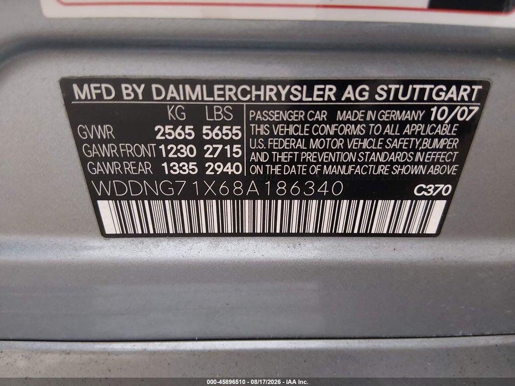 WDDNG71X68A186340 2008 MERCEDES-BENZ S 550 photo no. 9