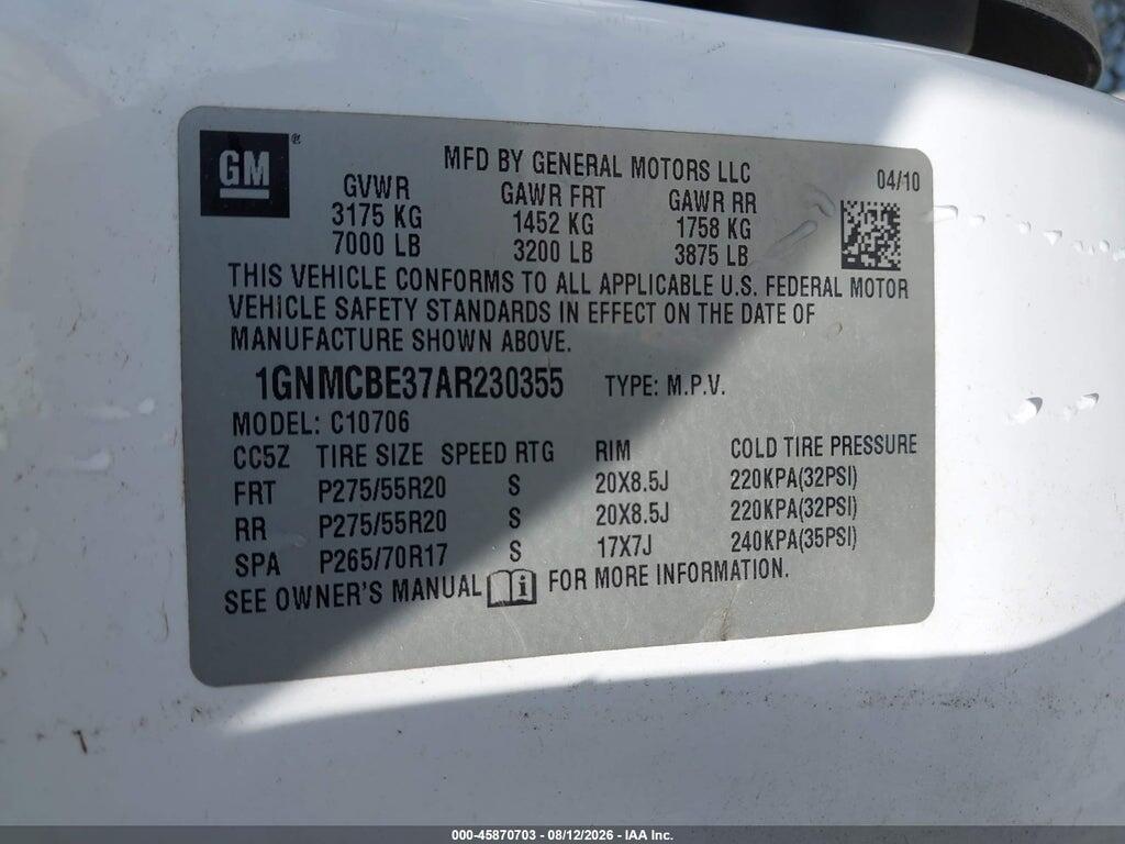 1GNMCBE37AR230355 2010 CHEVROLET TAHOE photo no. 9