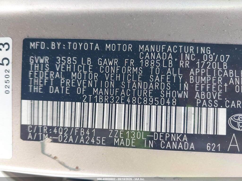 2T1BR32E48C895048 2008 TOYOTA COROLLA photo no. 9