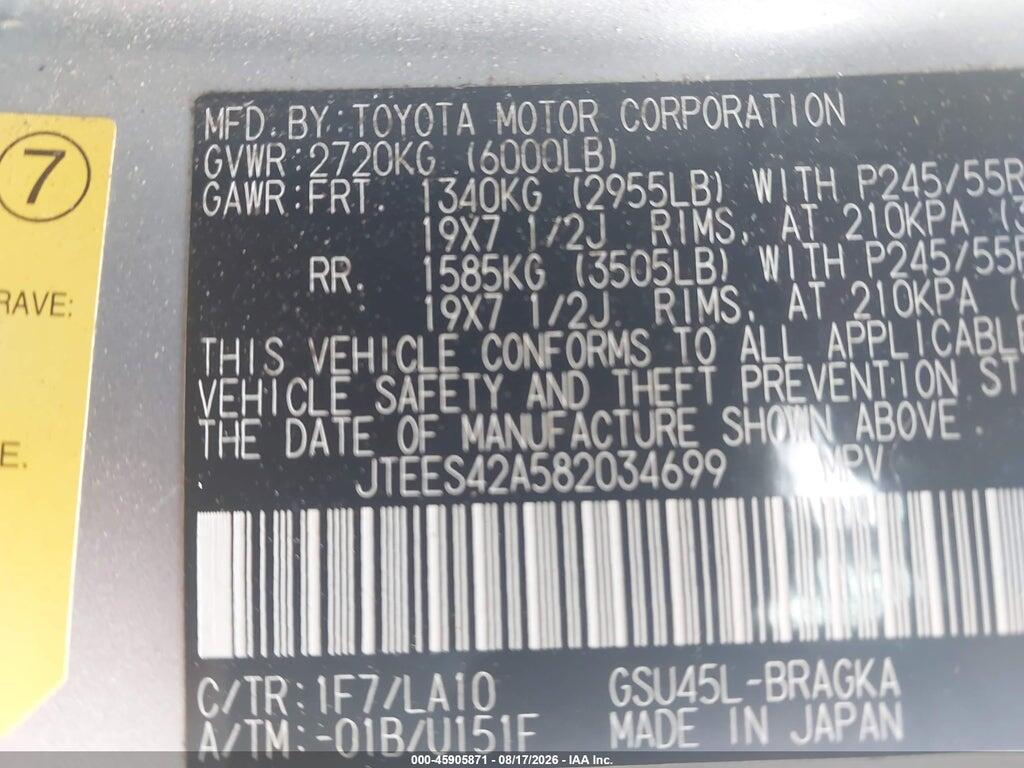JTEES42A582034699 2008 TOYOTA HIGHLANDER photo no. 9