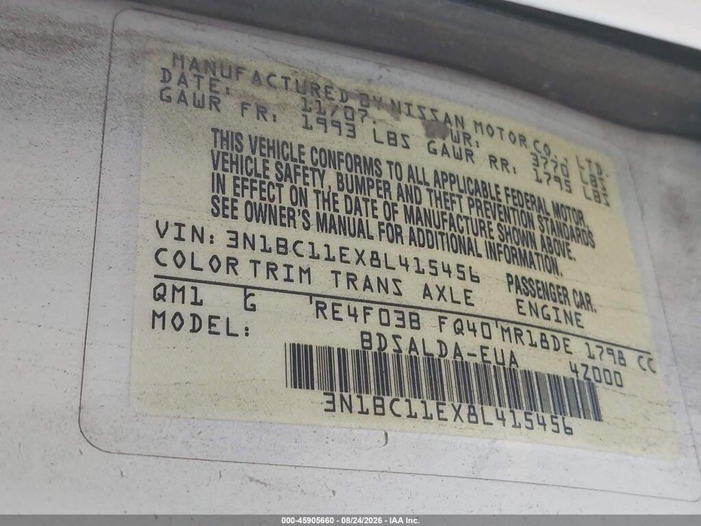 3N1BC11EX8L415456 2008 NISSAN VERSA photo no. 9