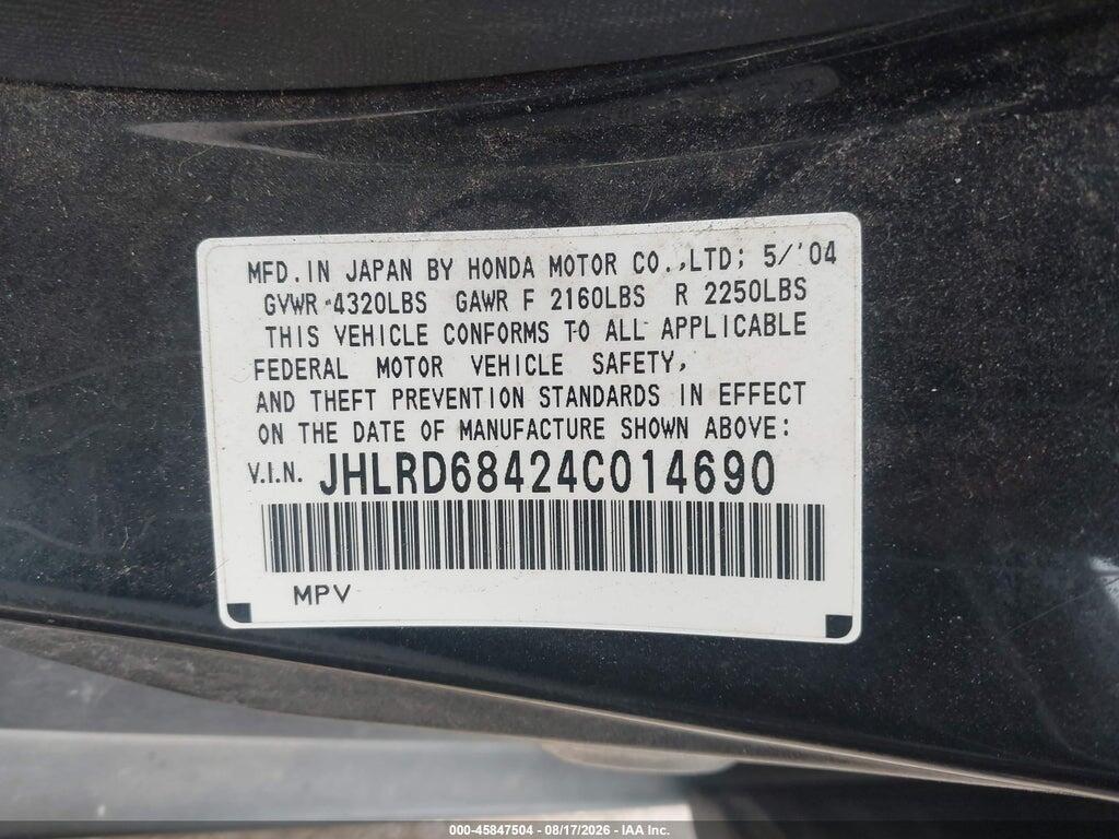 JHLRD68424C014690 2004 HONDA CR-V photo no. 9