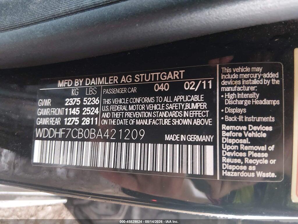 WDDHF7CB0BA421209 2011 MERCEDES-BENZ E 550 photo no. 9