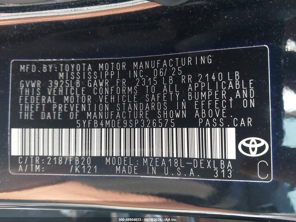5YFB4MDE9SP326575 2025 TOYOTA COROLLA photo no. 9