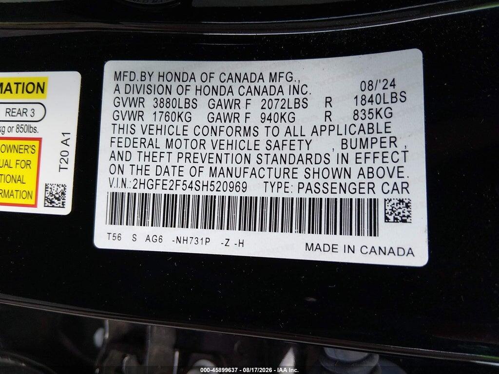 2HGFE2F54SH520969 2025 HONDA CIVIC photo no. 9