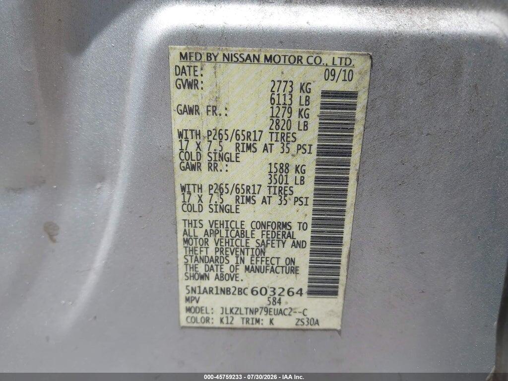 5N1AR1NB2BC603264 2011 NISSAN PATHFINDER photo no. 9