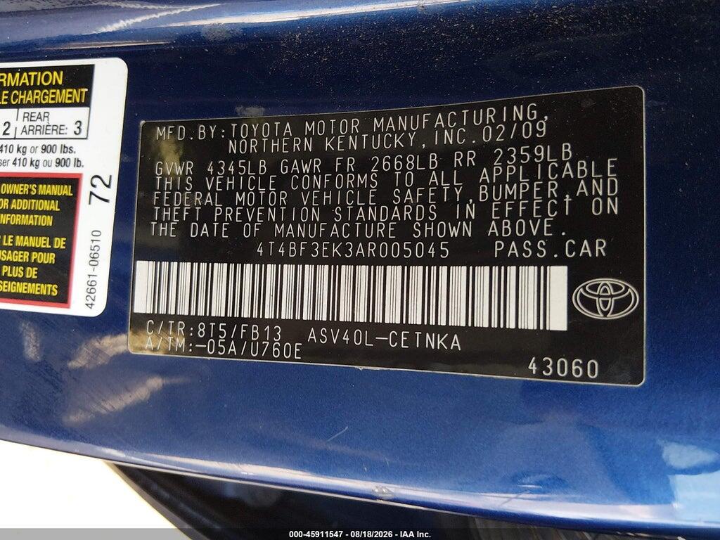 4T4BF3EK3AR005045 2010 TOYOTA CAMRY photo no. 9