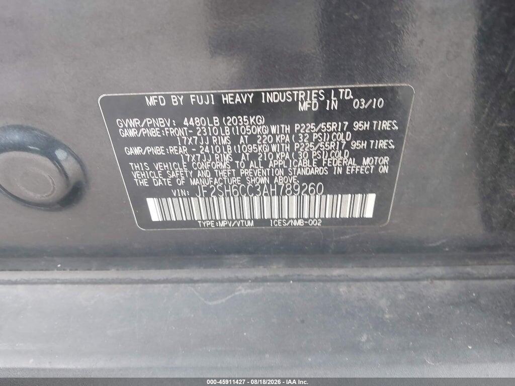 JF2SH6CC3AH789260 2010 SUBARU FORESTER photo no. 9