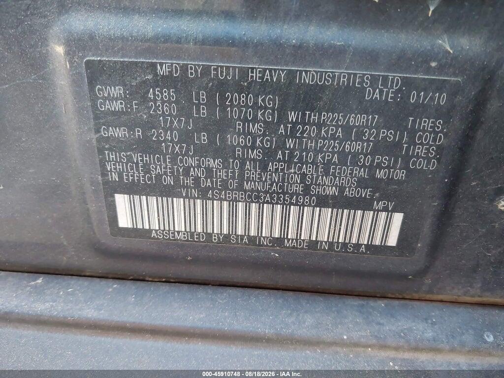 4S4BRBCC3A3354980 2010 SUBARU OUTBACK photo no. 9