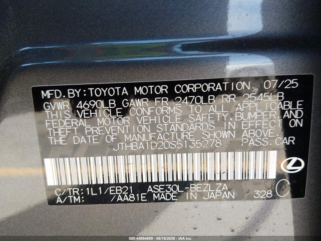 JTHBA1D20S5135278 2025 LEXUS IS 300 photo no. 9