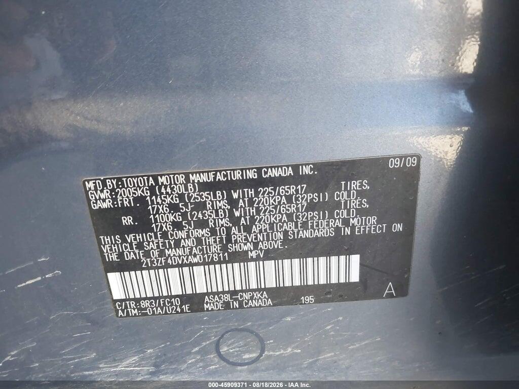2T3ZF4DVXAW017811 2010 TOYOTA RAV4 photo no. 9