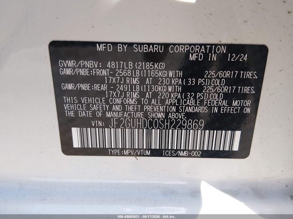 JF2GUHDC0SH229869 2025 SUBARU CROSSTREK photo no. 9