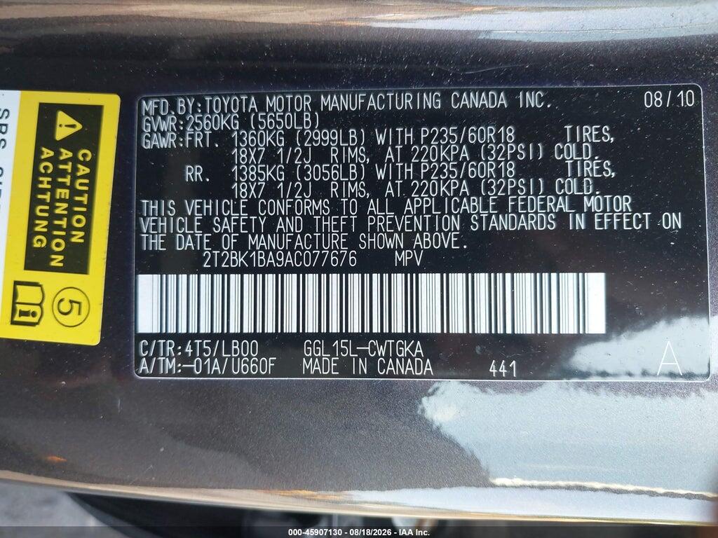 2T2BK1BA9AC077676 2010 LEXUS RX 350 photo no. 9