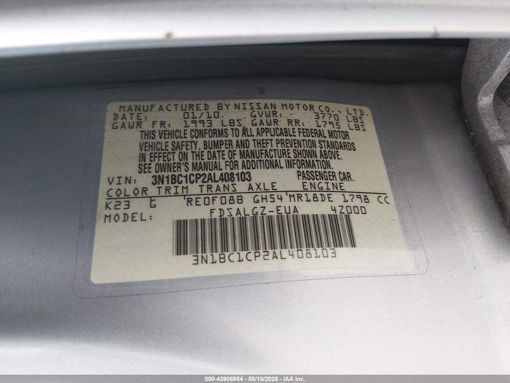 3N1BC1CP2AL408103 2010 NISSAN VERSA photo no. 9