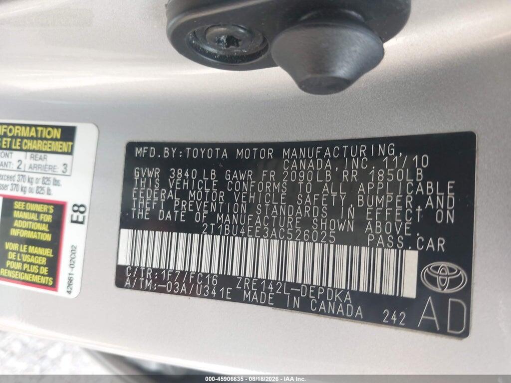 2T1BU4EE3AC526025 2010 TOYOTA COROLLA photo no. 9