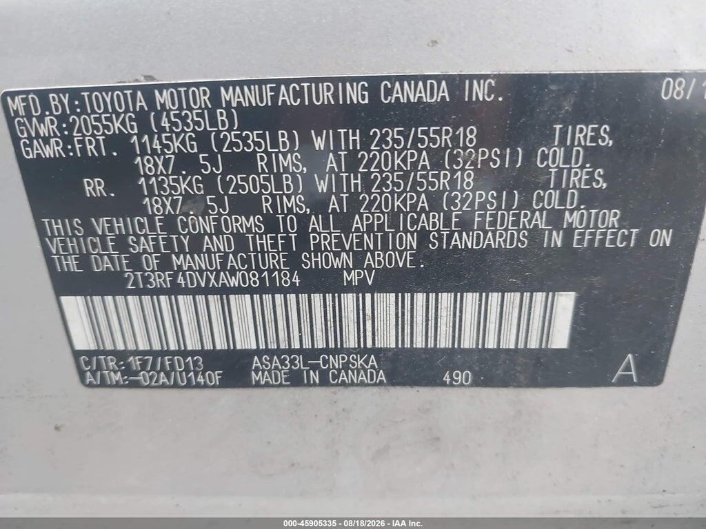 2T3RF4DVXAW081184 2010 TOYOTA RAV4 photo no. 9