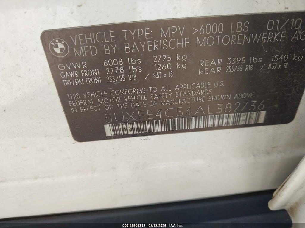 5UXFE4C54AL382736 2010 BMW X5 photo no. 9