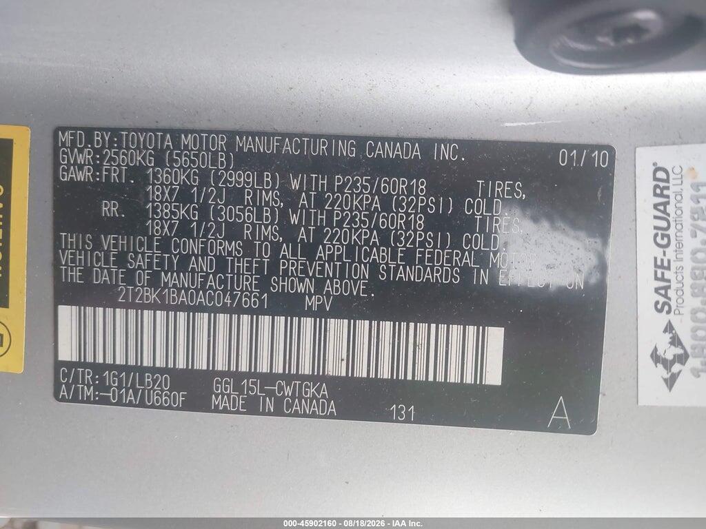 2T2BK1BA0AC047661 2010 LEXUS RX 350 photo no. 9