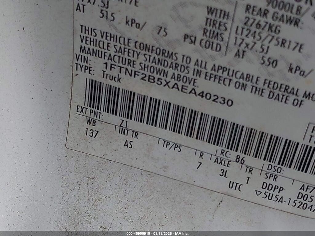 1FTNF2B5XAEA40230 2010 FORD SUPER DUTY F-250 SRW photo no. 9