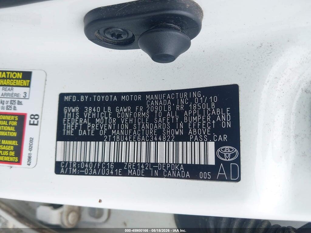 2T1BU4EE6AC344822 2010 TOYOTA COROLLA photo no. 9