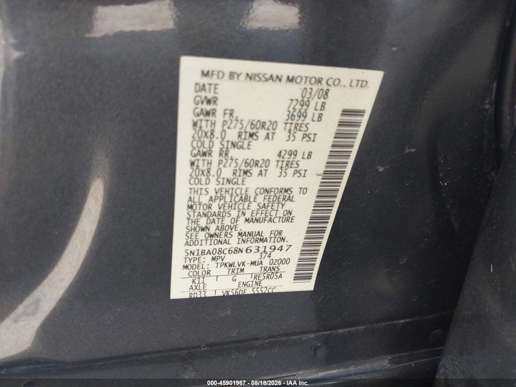 5N1BA08C68N631947 2008 NISSAN ARMADA photo no. 9
