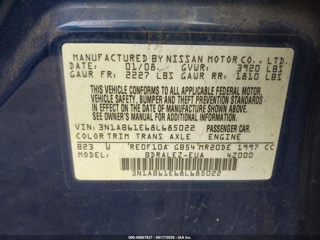 3N1AB61E68L685022 2008 NISSAN SENTRA photo no. 9