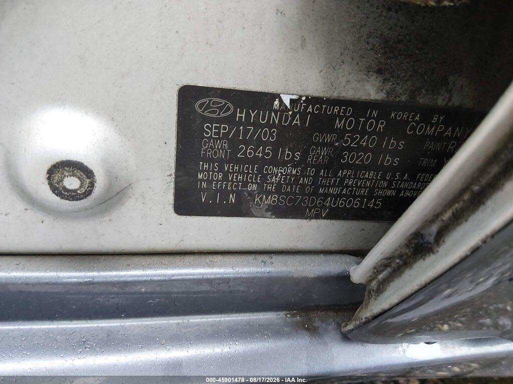 KM8SC73D64U606145 2004 HYUNDAI SANTA FE photo no. 9
