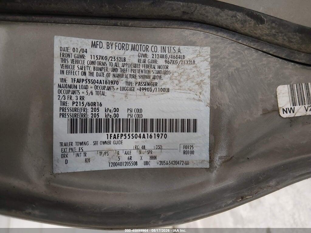 1FAFP55S04A161970 2004 FORD TAURUS photo no. 9