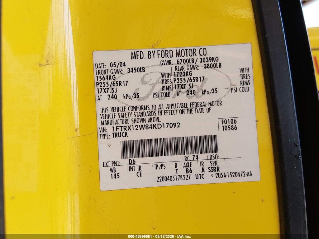1FTRX12W84KD17092 2004 FORD F-150 photo no. 9
