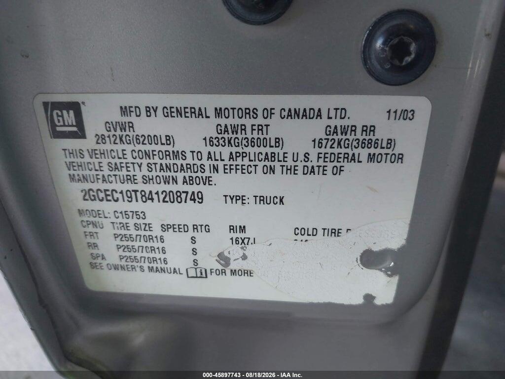 2GCEC19T841208749 2004 CHEVROLET SILVERADO 1500 photo no. 9