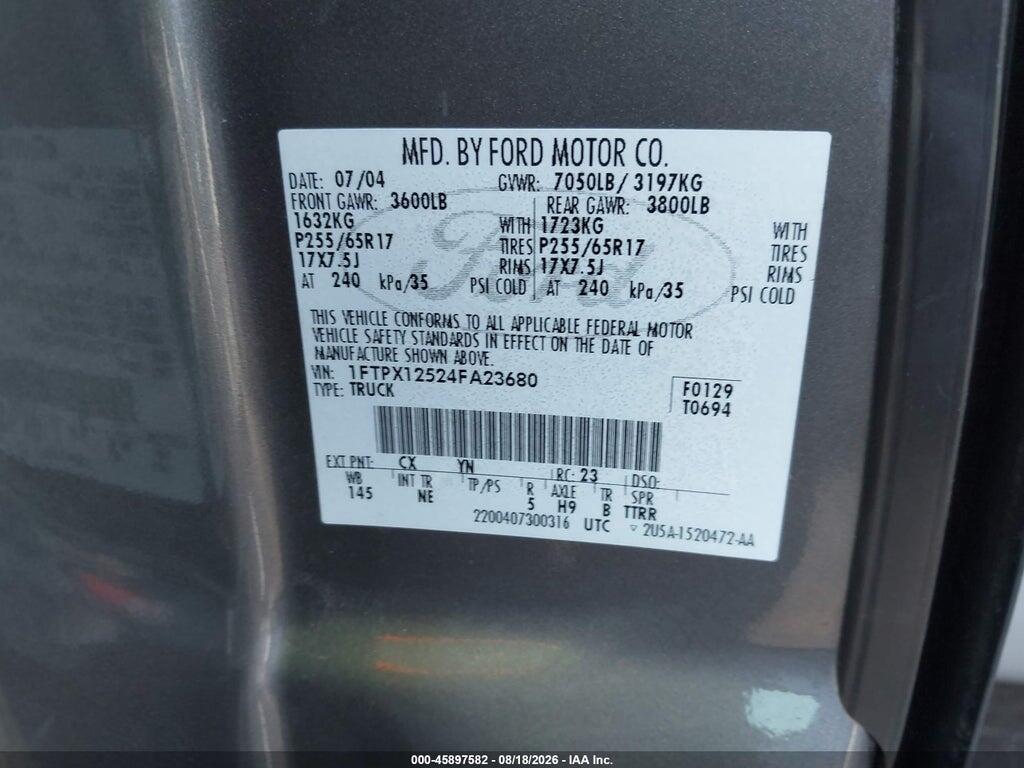 1FTPX12524FA23680 2004 FORD F-150 photo no. 9
