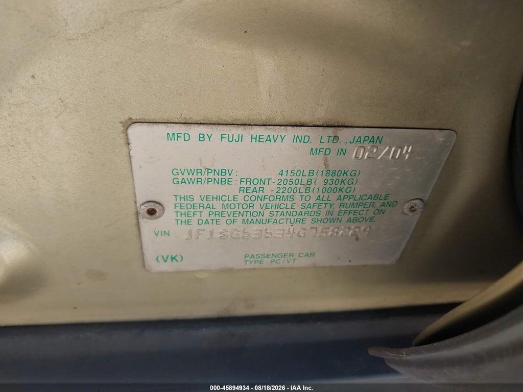 JF1SG63634G758229 2004 SUBARU FORESTER photo no. 9