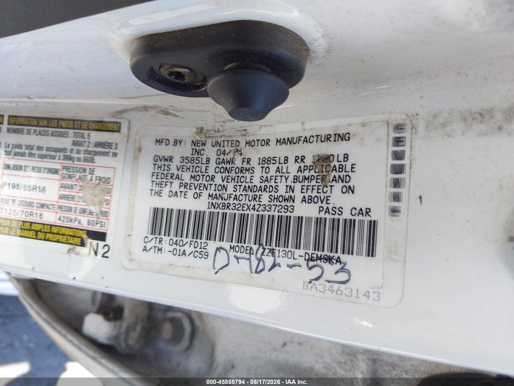 1NXBR32EX4Z337293 2004 TOYOTA COROLLA photo no. 9