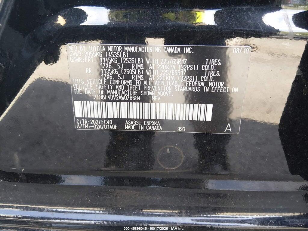 2T3BF4DV2AW078684 2010 TOYOTA RAV4 photo no. 9