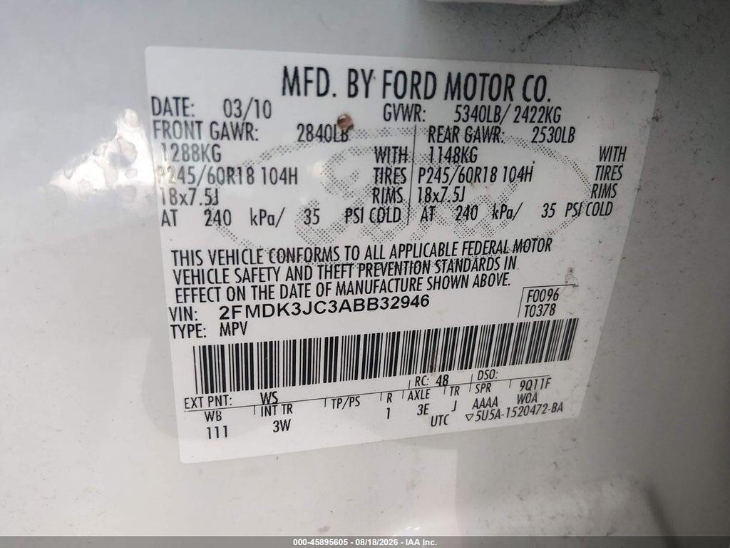 2FMDK3JC3ABB32946 2010 FORD EDGE photo no. 9