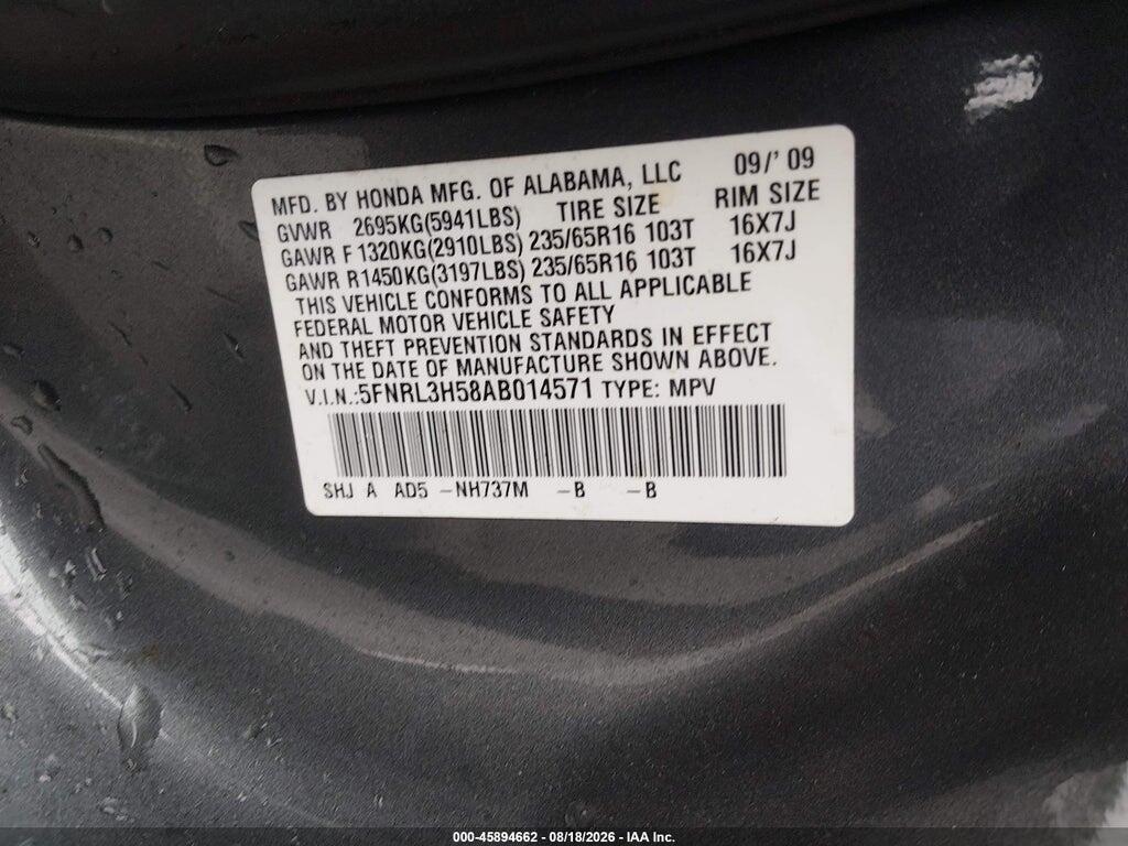 5FNRL3H58AB014571 2010 HONDA ODYSSEY photo no. 9