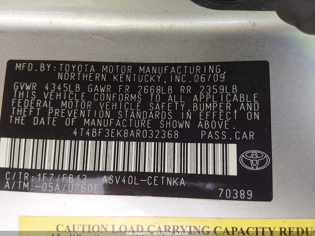 4T4BF3EK8AR032368 2010 TOYOTA CAMRY photo no. 9
