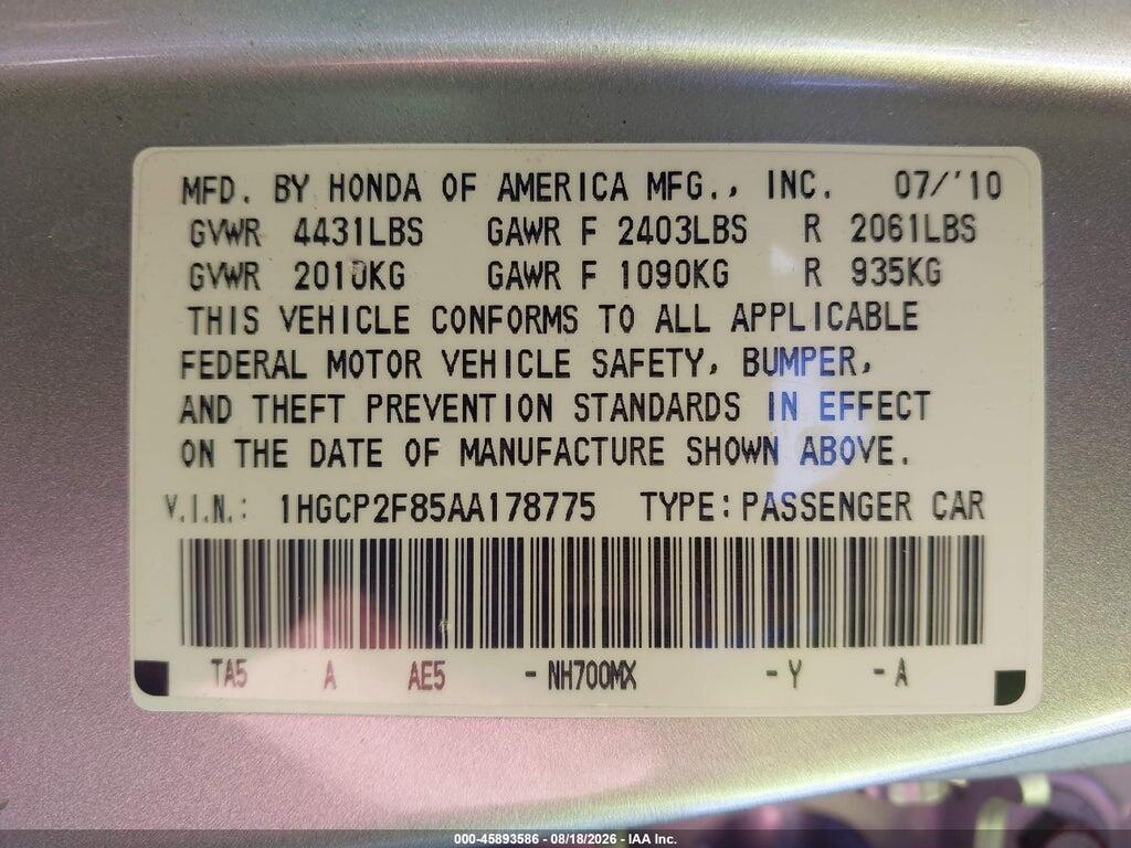 1HGCP2F85AA178775 2010 HONDA ACCORD photo no. 9