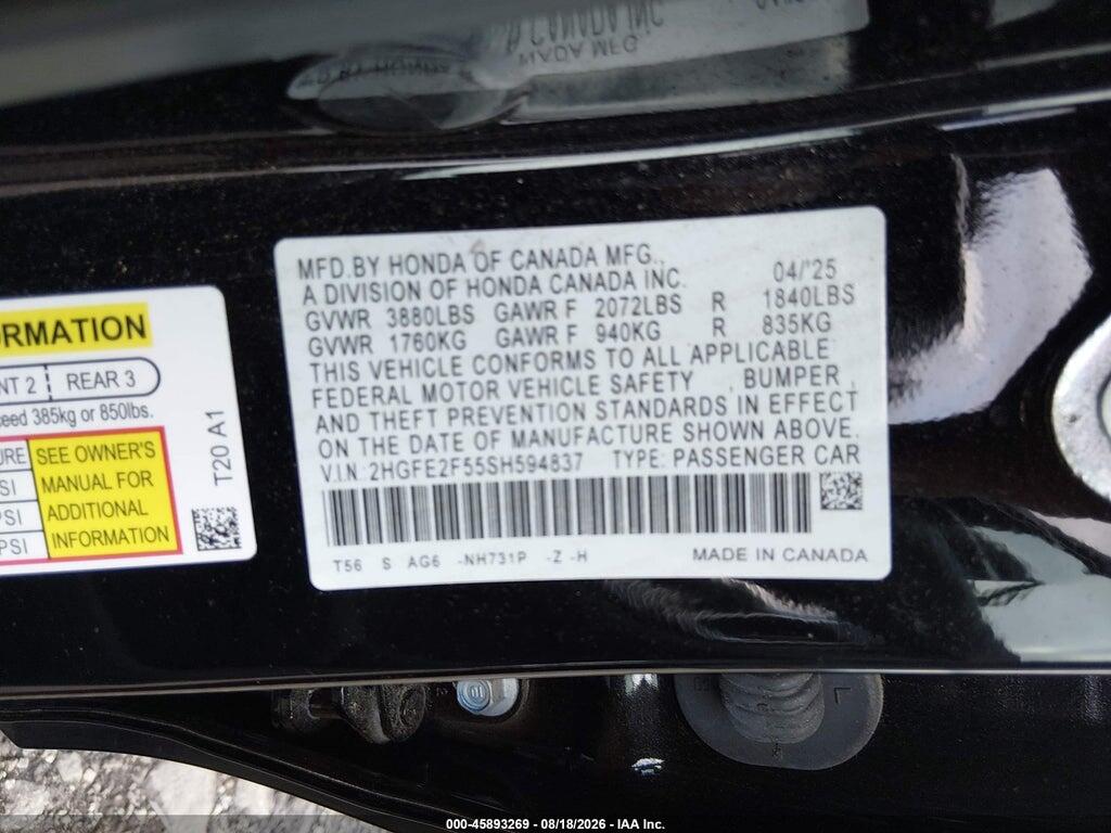2HGFE2F55SH594837 2025 HONDA CIVIC photo no. 9