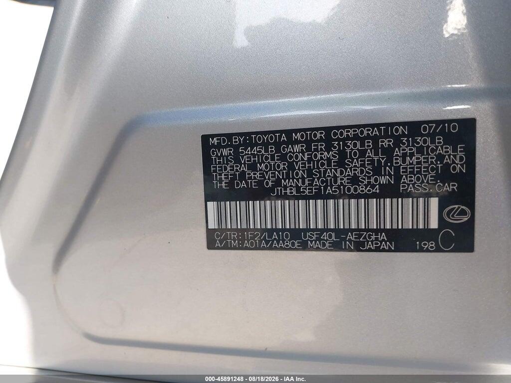 JTHBL5EF1A5100864 2010 LEXUS LS 460 photo no. 9