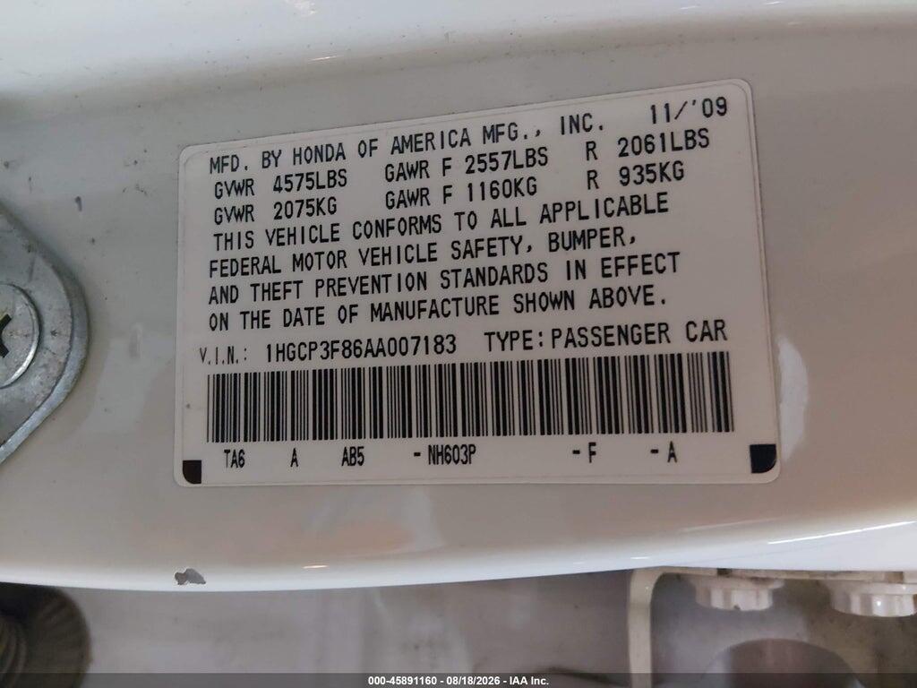 1HGCP3F86AA007183 2010 HONDA ACCORD photo no. 9