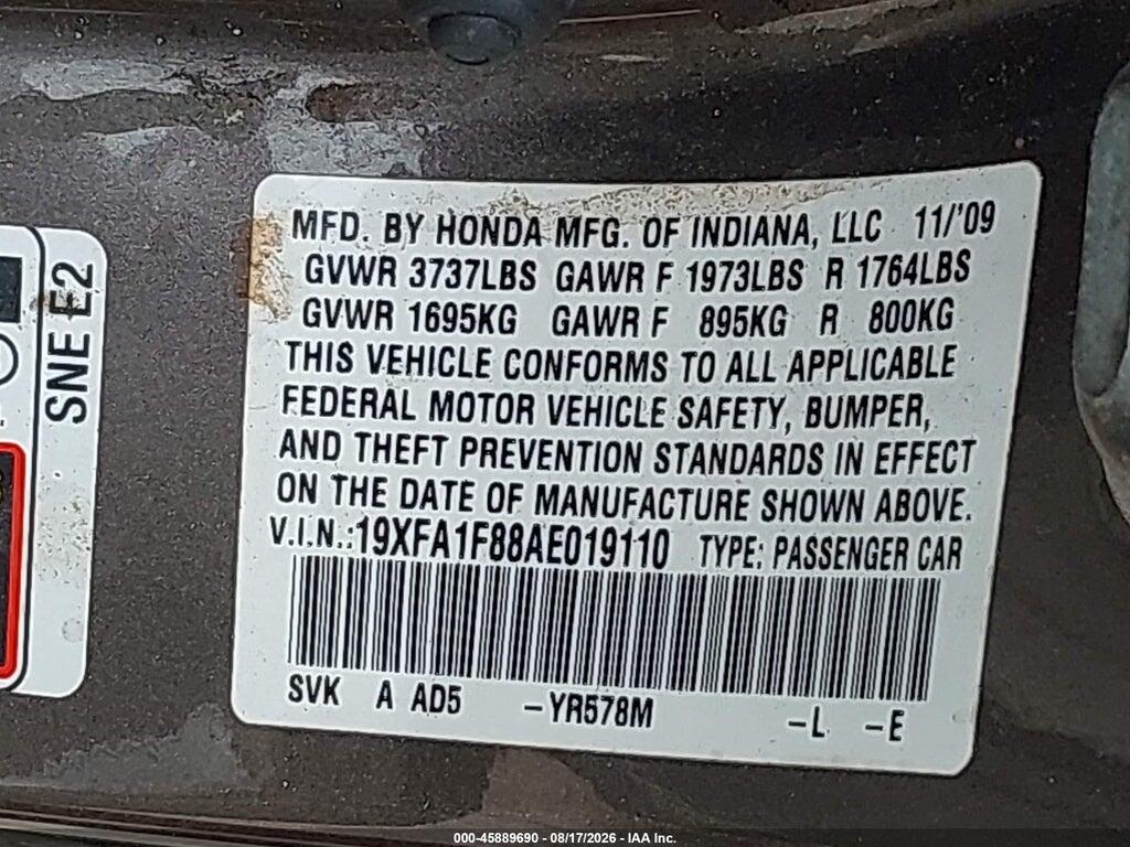 19XFA1F88AE019110 2010 HONDA CIVIC photo no. 9