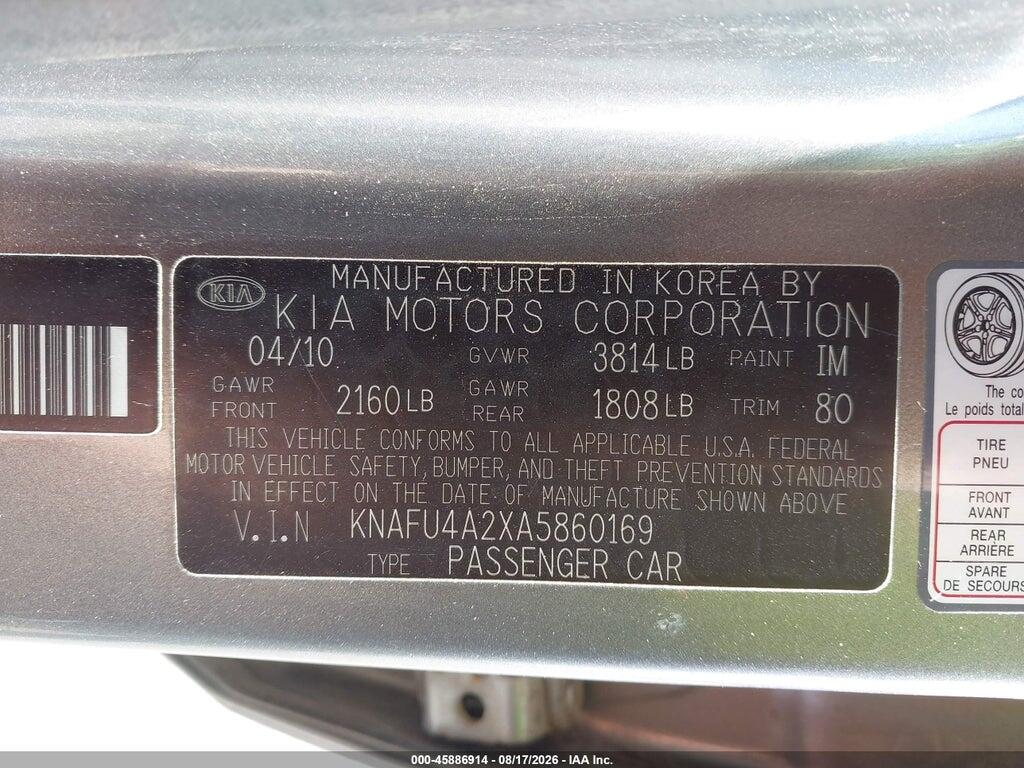 KNAFU4A2XA5860169 2010 KIA FORTE photo no. 9
