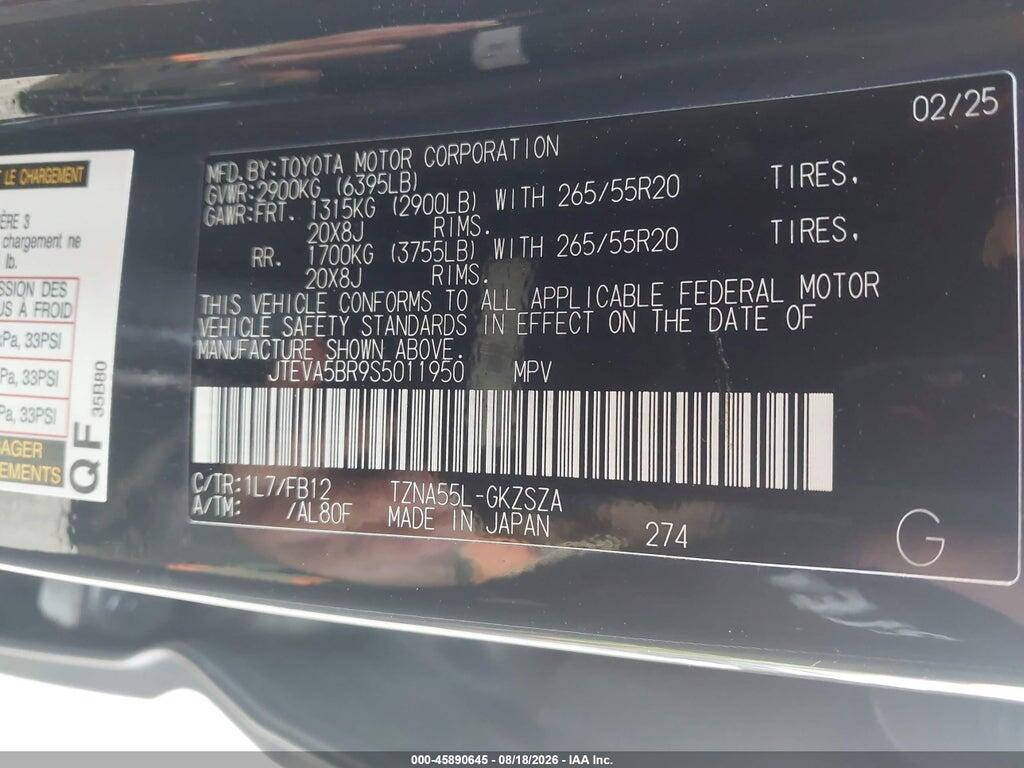 JTEVA5BR9S5011950 2025 TOYOTA 4RUNNER photo no. 9