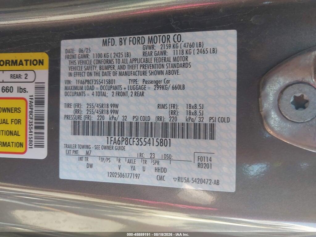 1FA6P8CF3S5415801 2025 FORD MUSTANG photo no. 9