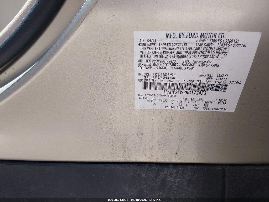 1FAHP2EW2BG172473 2011 FORD TAURUS photo no. 9