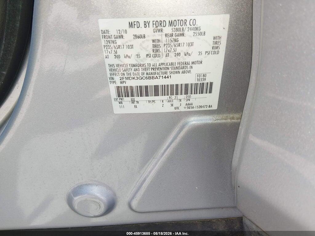 2FMDK3GC6BBA71441 2011 FORD EDGE photo no. 9